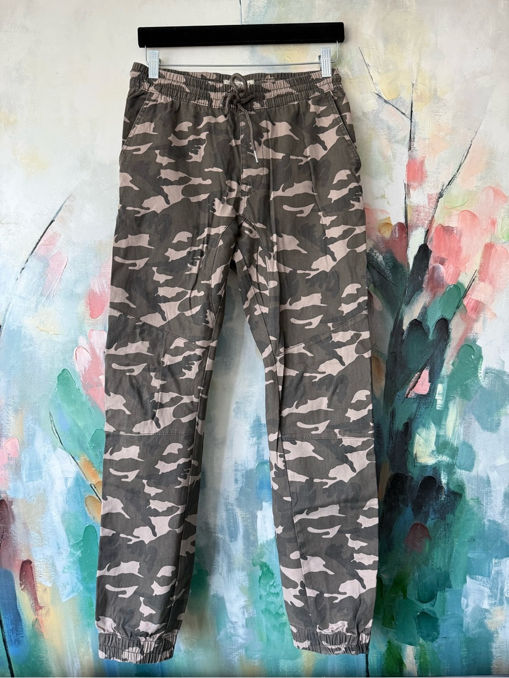 🐿️ 98% Cotton mid-rise Camo Drawstring Jogger Pants - Taupe & Olive